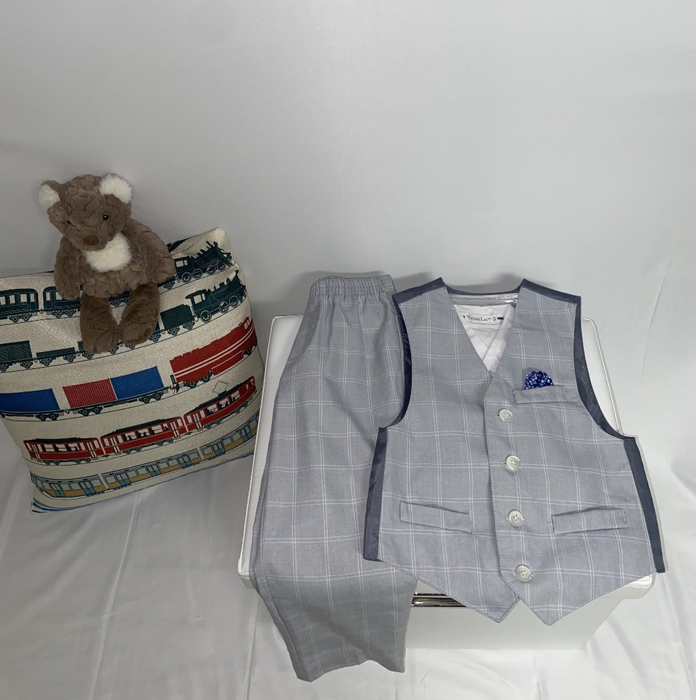 Gray Plaid Vest and Pants Set (+ White Tuxedo Shirt NWOT) 4T